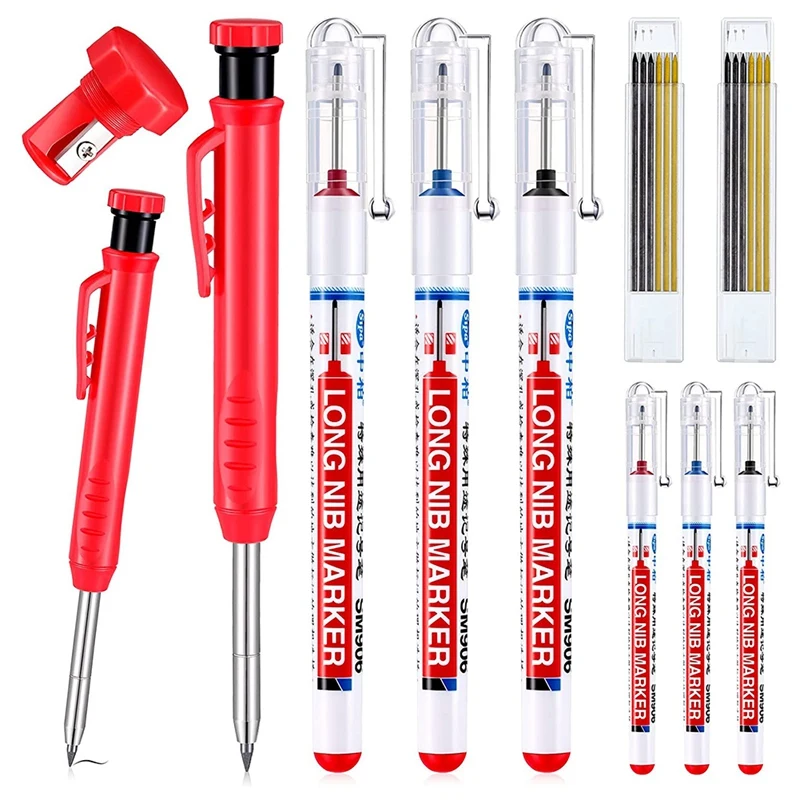 

2 Pcs Solid Carpenter Pencil With Sharpener And 12 Refill Leads, Marking Tool For Carpenters Draft Drawing Woodworking