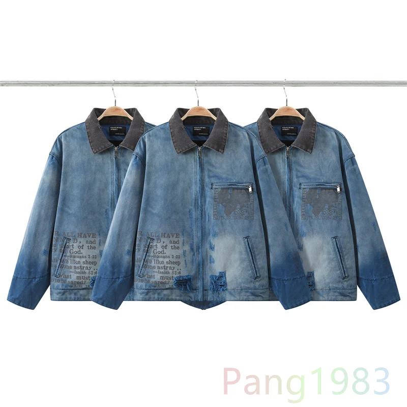 

ERD Contrasting Color Wash Denim Jacket Men Women 1:1 High Quality Denim Blue Jacket Coat