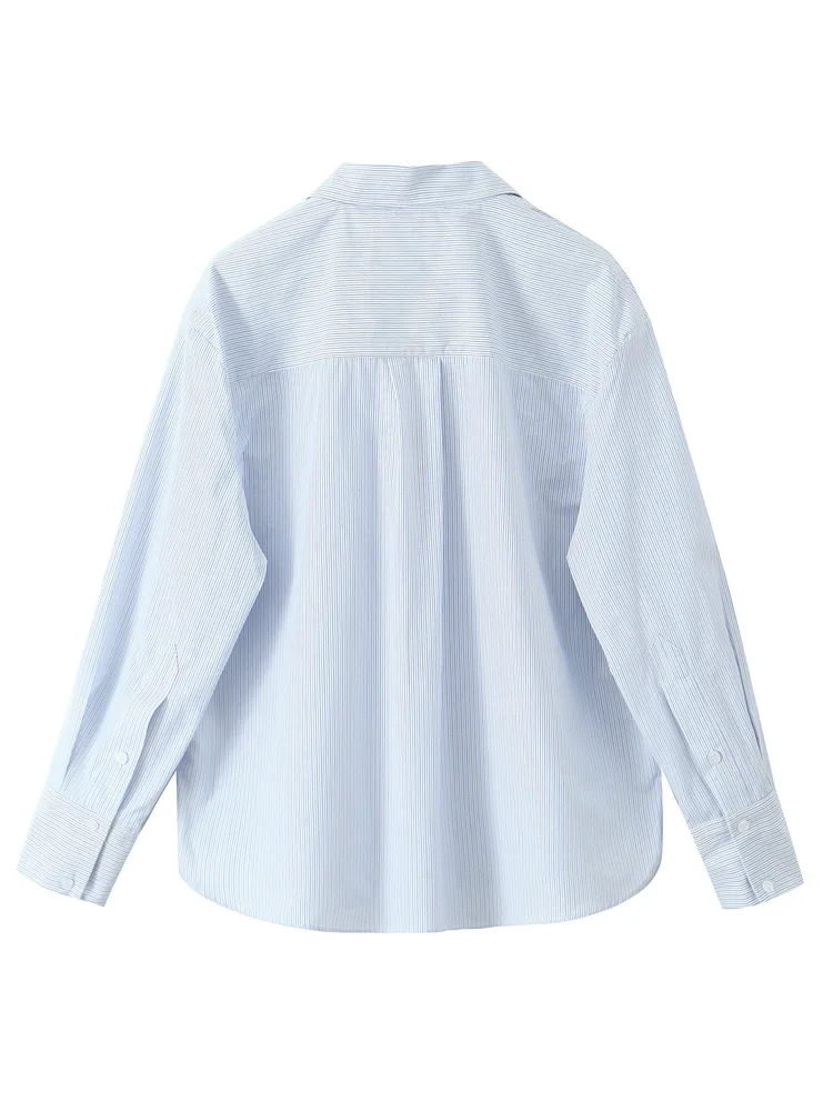 KAOPU ZA женская полосатая рубашка с накладными карманами винтажные женские блузки