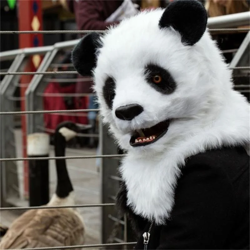 

Custom Made New Cute Panda Head Cover with Plush Mask, People Wear Simulated Animal New Year Props Mouth Will Move