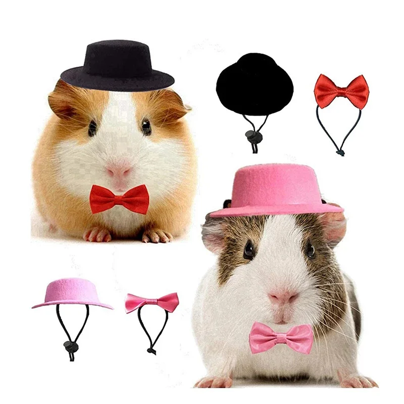 

Small Animals Hats Rabbit Guinea Pig Hamster Totoro Hedgehog Lizard Hat And Bow Tie Top Hat Pet Festive Cap Head Accessories