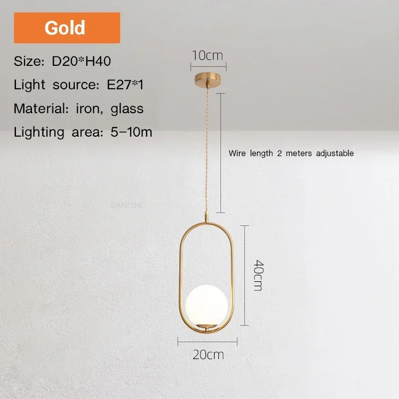 Современная Подвесная лампа со стеклянным шаром, золотые люстры для столовой, кухни, прикроватные светильники, комнатное освещение, блеск