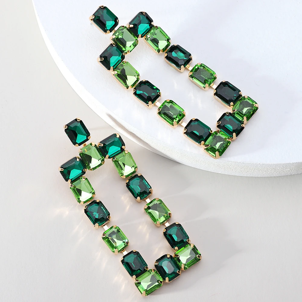 

Vintage Multi-color Glass Long Earrings Rectangular Earrings for Female Girls Luxury Chic Exaggerated Party Jewelry Accessories