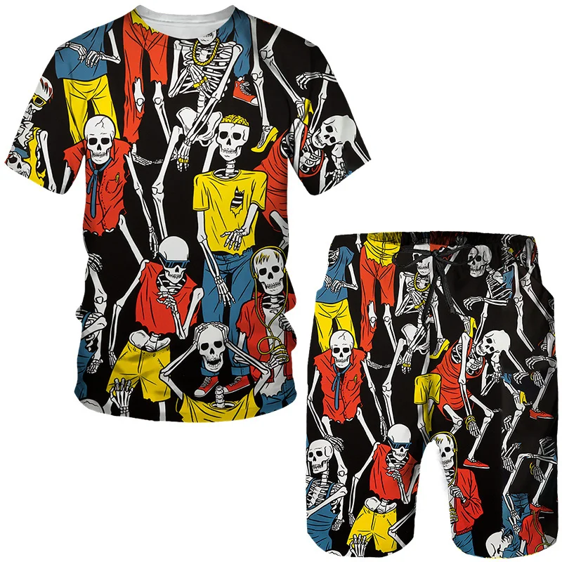 

2023 New Men Spring Summer Breathable Round Neck Short Sleeve Shorts Set 3D Pattern Print Design Fashion Trend Casual Streetwear
