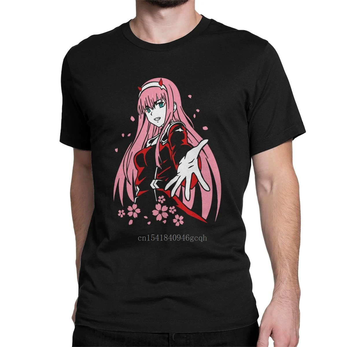 

Vintage Zero Two Darling In The Franxx T-Shirt for Men Crewneck Cotton T Shirts Manga Anime Tee Shirt Unique Clothing