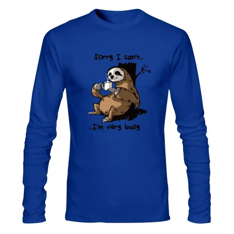 

Unisex 100% Cotton Sloth Drinking Coffee Sorry I Can't I'm Very Busy Men's Short Sleeve T-Shirt Fashion Women Soft Tops Tee Gift