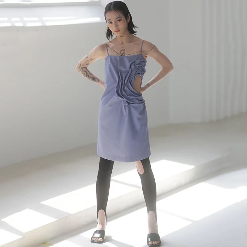 

SeeBeautiful Strap Dress Retro Three-dimensional Pleated Hollow Original Independent Design Women Summer 2022 New Fashion Q462