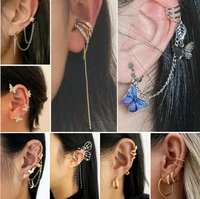 silver plated metal butterfly ear clips without piercing for women sparkling zircon ear cuff clip earrings wedding jewelry
