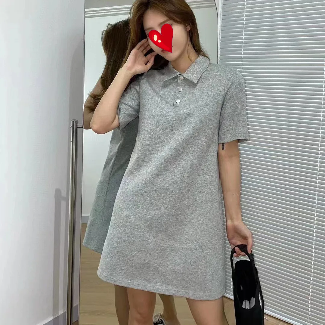 

Summer Women Polo Dress Turn Down Collar Cotton Short Sleeve Casual Jumpsuit One Piece Korean Design High Street Wear
