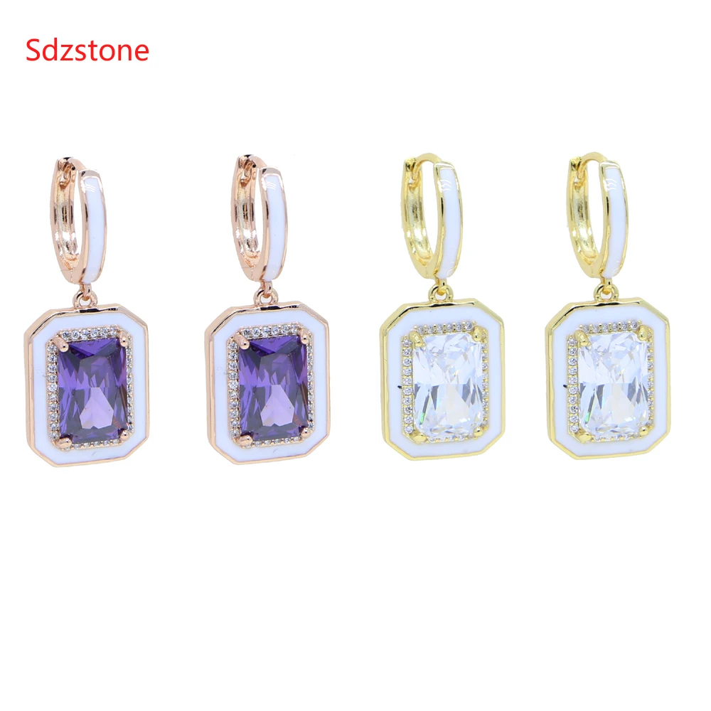 

Luxury Big Zircon Stone Women Drop Earring Wedding Bridal Purple White CZ Earring Party Delicate Girl Gift Fashion Jewelry
