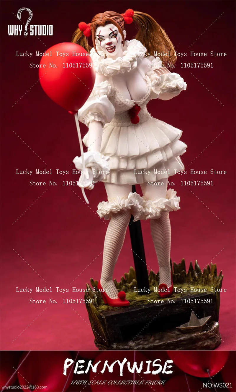 Фото Кукла-солдатка WHY STUDIO 1/6 Scale Resurrection Female Clown Pennywise WS021 в белом платье с красным шаром, 12 дюймов №2