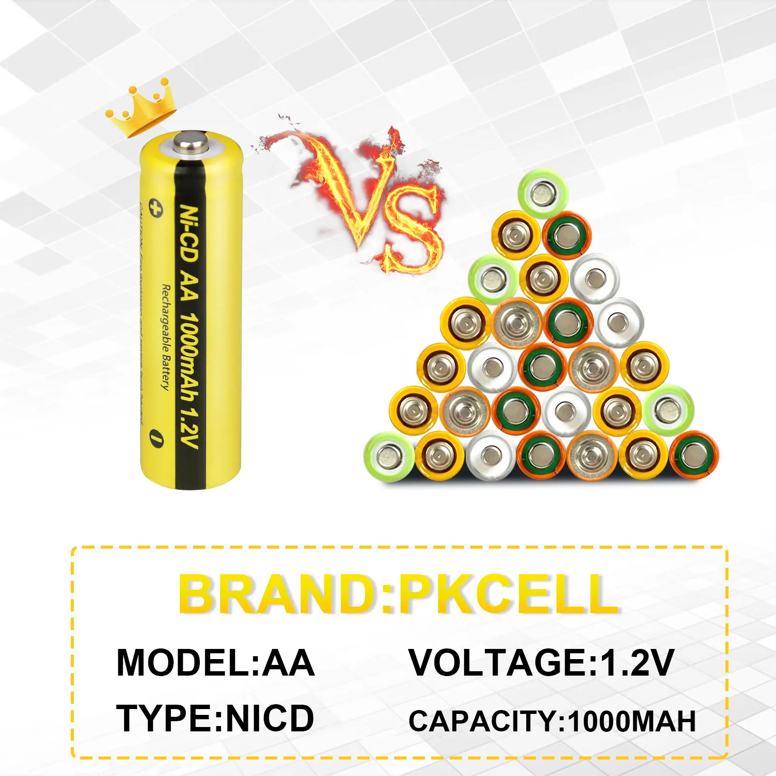 Аккумуляторные батарейки PKCELL 1000 мАч 2 А 30 шт