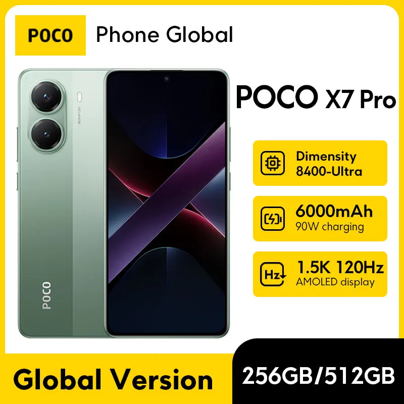 Фото POCO X7 Pro Глобальная версия Дисплей IP68 NFC 6,67 дюйма AMOLED Размер 8400-Ультра 6000 мАч 90 Вт HyperCharge 50 МП OIS Камера NFC 120 Гц №1