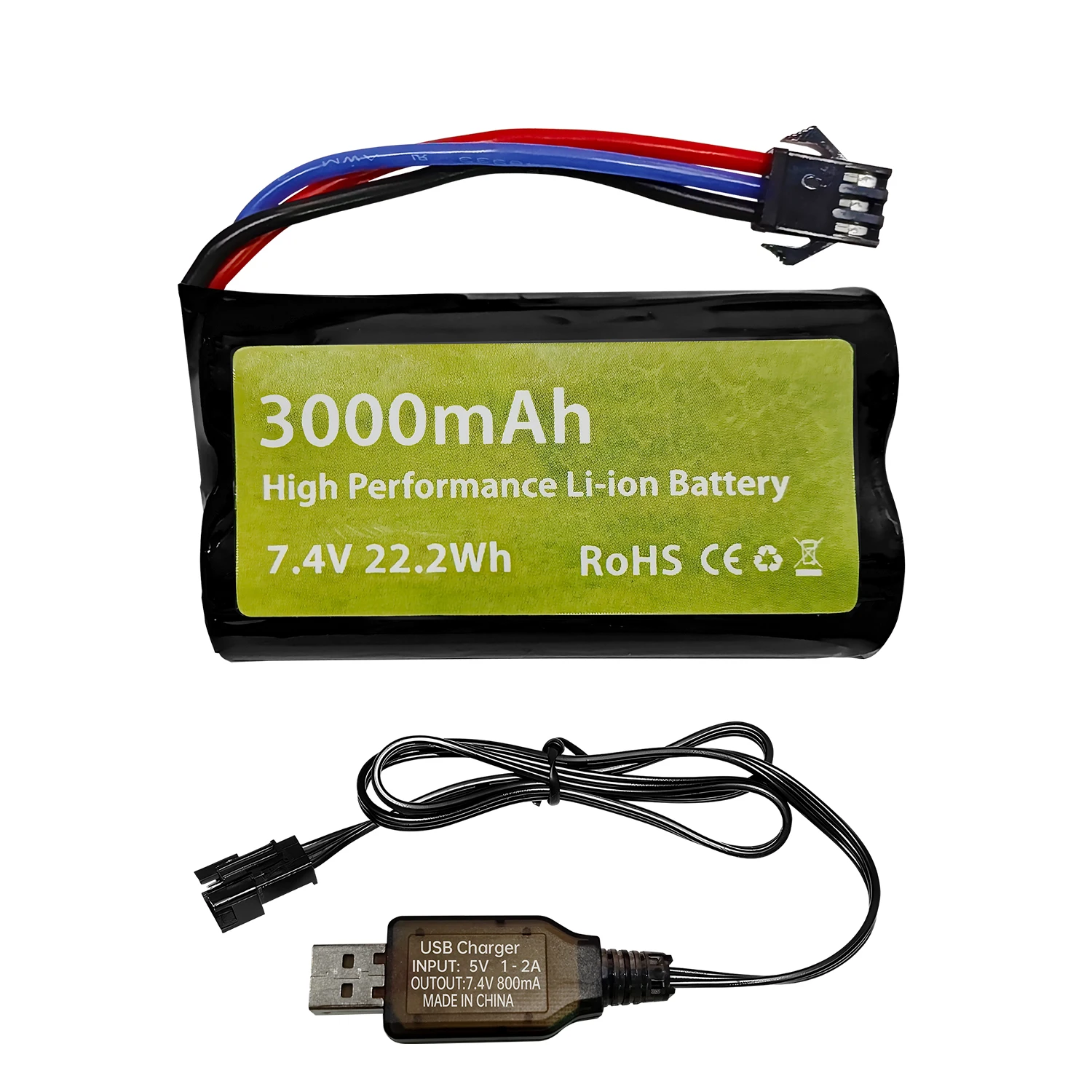 Фото 7,4 В, 3000 мАч, 15C, 2S SM-3P, литий-ионный аккумулятор + USB-зарядное устройство для радиоуправляемых автомобилей DE43 DE60 9500E 9309E, Huina 1575 RC Engineering Vehicle №1