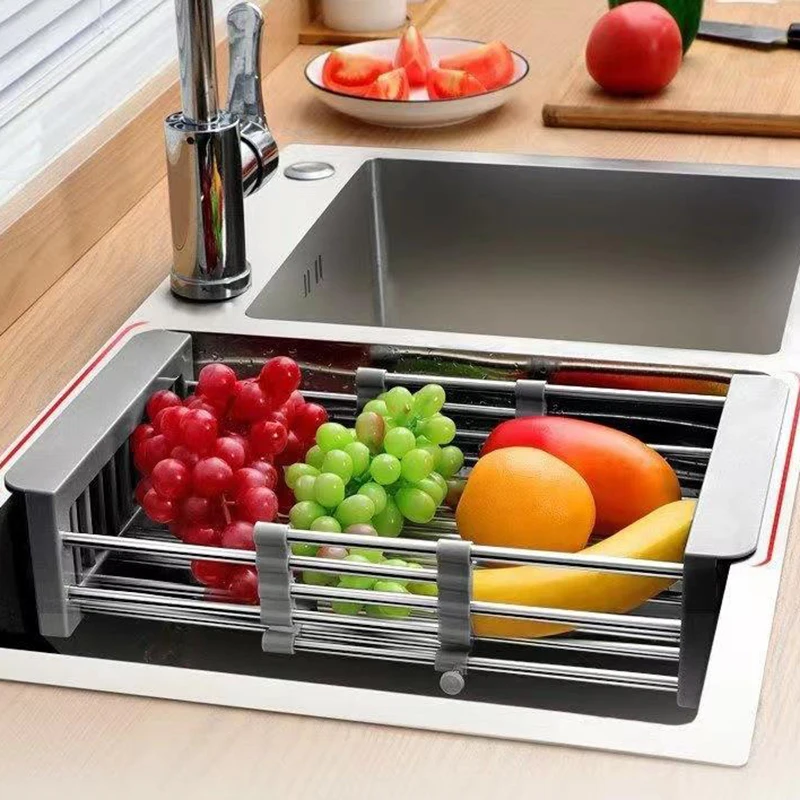 

Holder Fruit Sink Rack Washing Stainless Vegetable Dish Sink Kitchen Adjustable Drainer Steel Sink Rack Organizer Telescopic