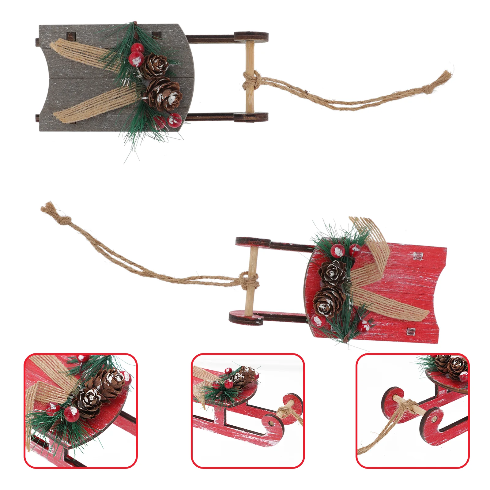 

2Pcs Exquisite Sleigh Adornments Xmas Themed Wooden Xmas Tree Sleigh Pendants