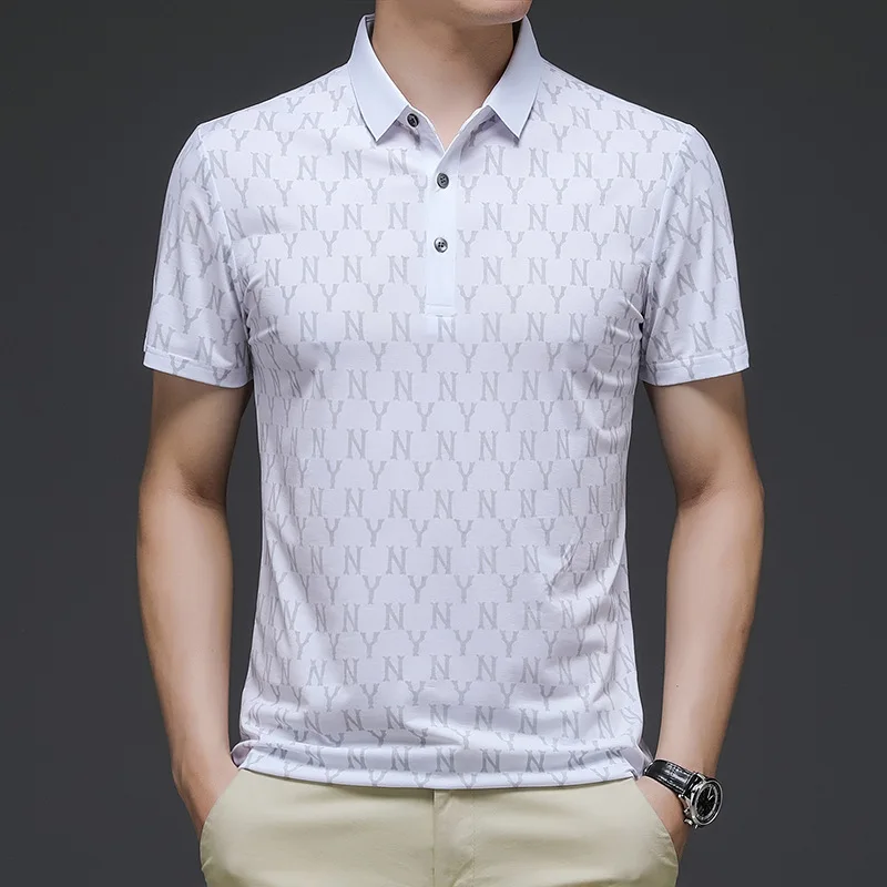 

Men's Short-sleeved Lapel Polo Shirt Plaid Thin Men's Half-sleeved Short-sleeved T-shirt Men