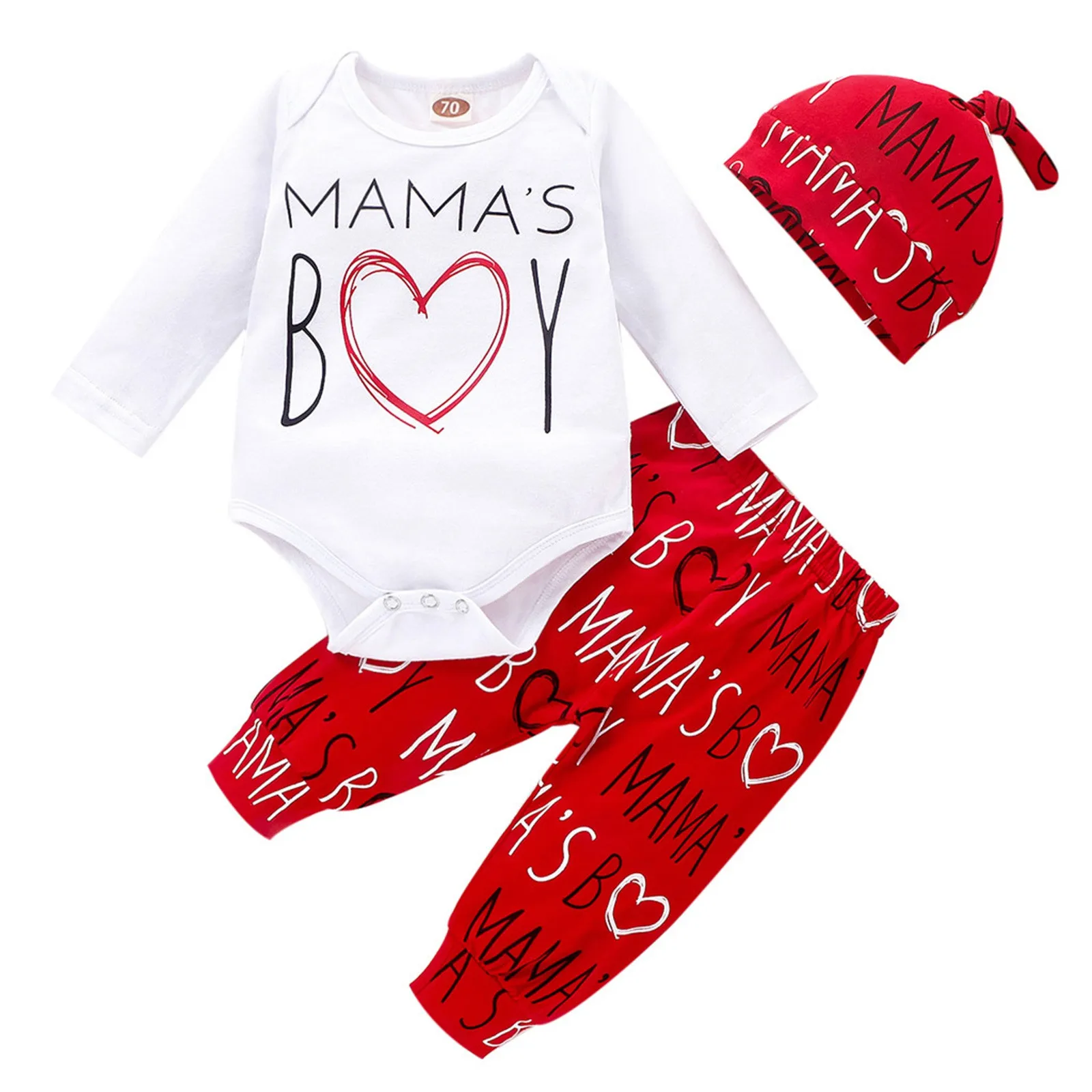 

Romper Heart Letter Pants Boys Hat Infant Baby Clothes Pattern Tops+ Outfits Valentine's Clothing Set Baby Clothes Unisex Set