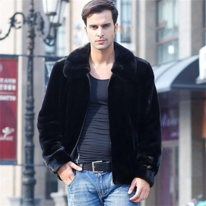 

Осенняя кожаная куртка из искусственного меха норки Мужская европейская зимняя утепленная кожаная куртка мужская Свободная куртка модная ...