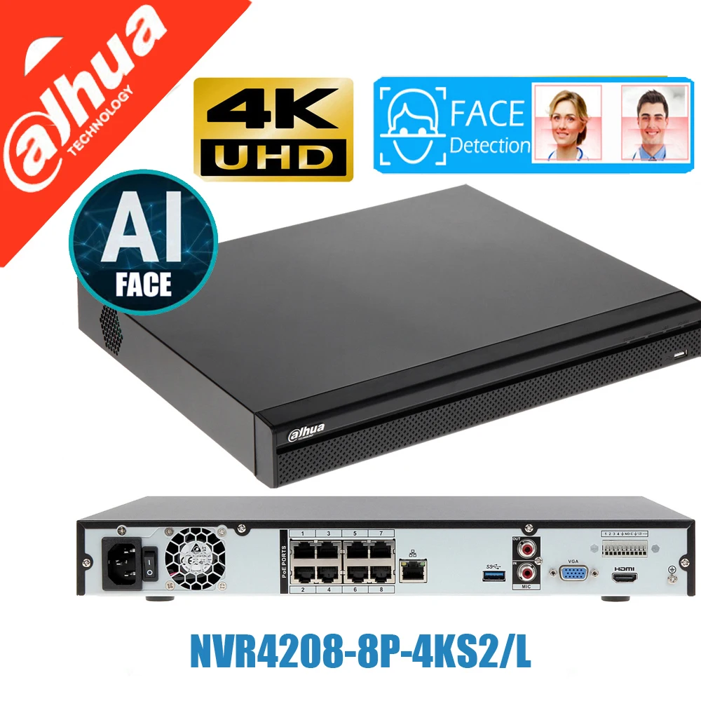

Mutil language dahua AI face NVR4208-8P-4KS2 DHI-NVR4208-8P-4KS2/L DH-NVR4208-8P-4KS2/L dahua 4K H.265 8 PoE NVR RECORDER