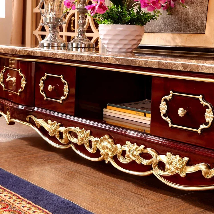 Шкаф для телевизора из красного сандалового дерева император мраморный