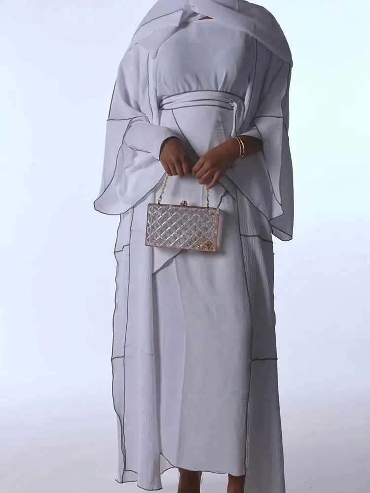 Muslim Sets 3 Piece for Women Crepe Matching Set Open Abaya Inner Dress with Wrap Skirt Dubai Turkey Outfit Abayas 2022 Kaftan