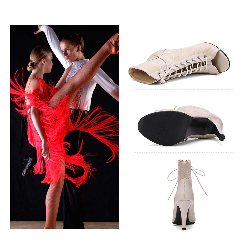 DKZSYIM Woman Sexy stilettos High Heels Latin dance heels Outdoor Boots shoes Breathable For Ballroom Women's Fashion Party