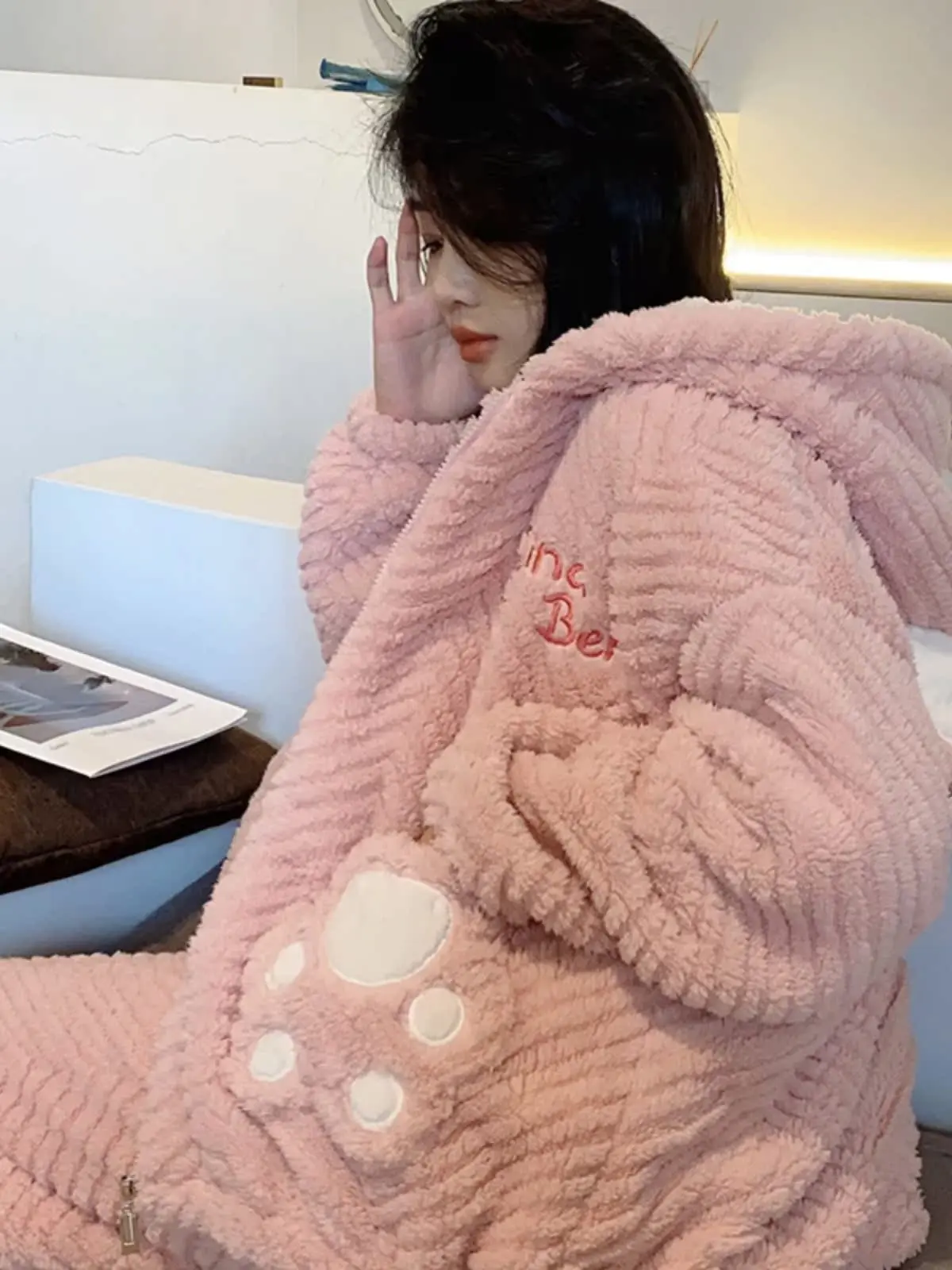 Теплые пижамы из кораллового флиса больших размеров женская верхняя одежда