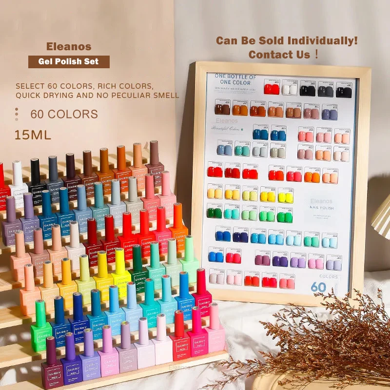 

Eleanos 60 Colors 15ML Nail Gel Polish Set Semi Permanent Gellack Nail Art Salon Soak Off UV LED Nail Gel Varnish Need Base Coat