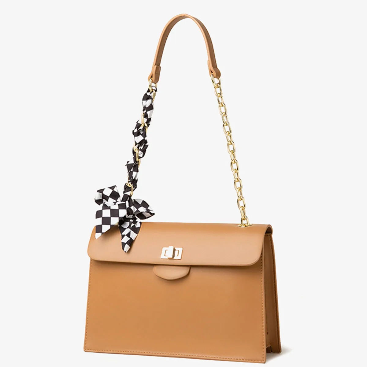 

2022 Fashion Trend Shoulder Bags for Women Silk Scarf Decoration Chain Genuine Leather Briefcase Bag Korean Simple Underarm Bags