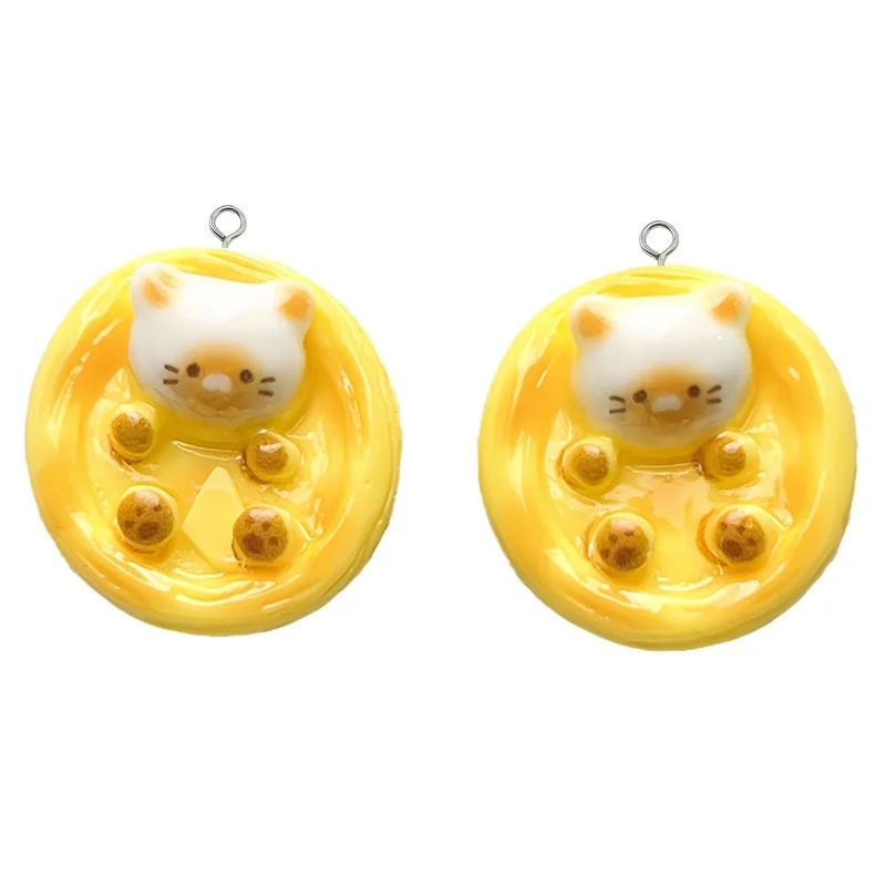 Kawaii кошка яйцо пирог смола подвески мультфильм 3D еда кулон для серег брелки Diy