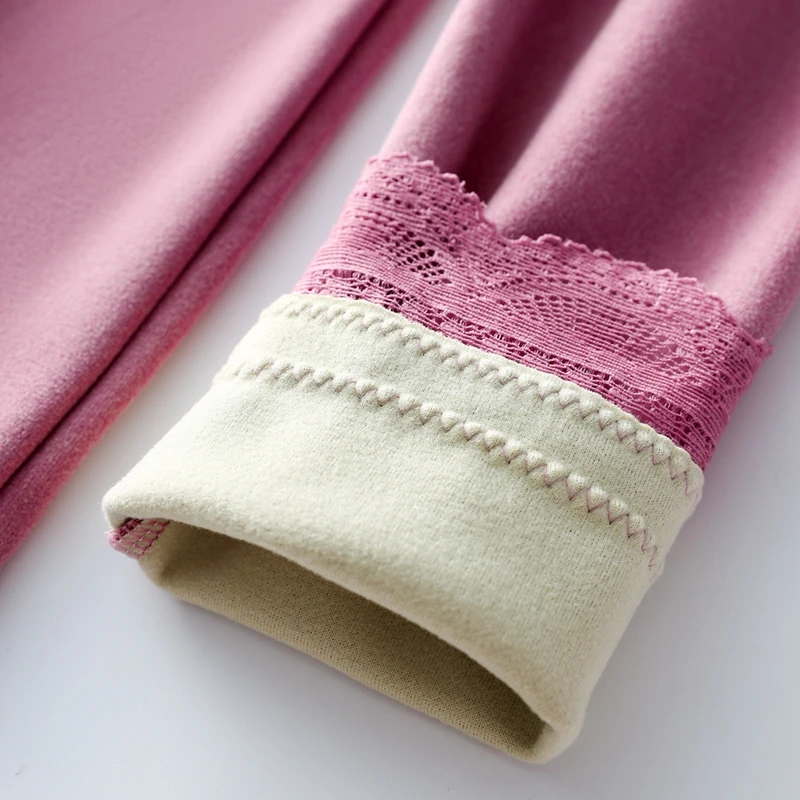 Sexy Lace Women's Thermal Underwear With Bra Winter Thermo Lingerie  Slimming Warm Bottoming V Neck Warm Top