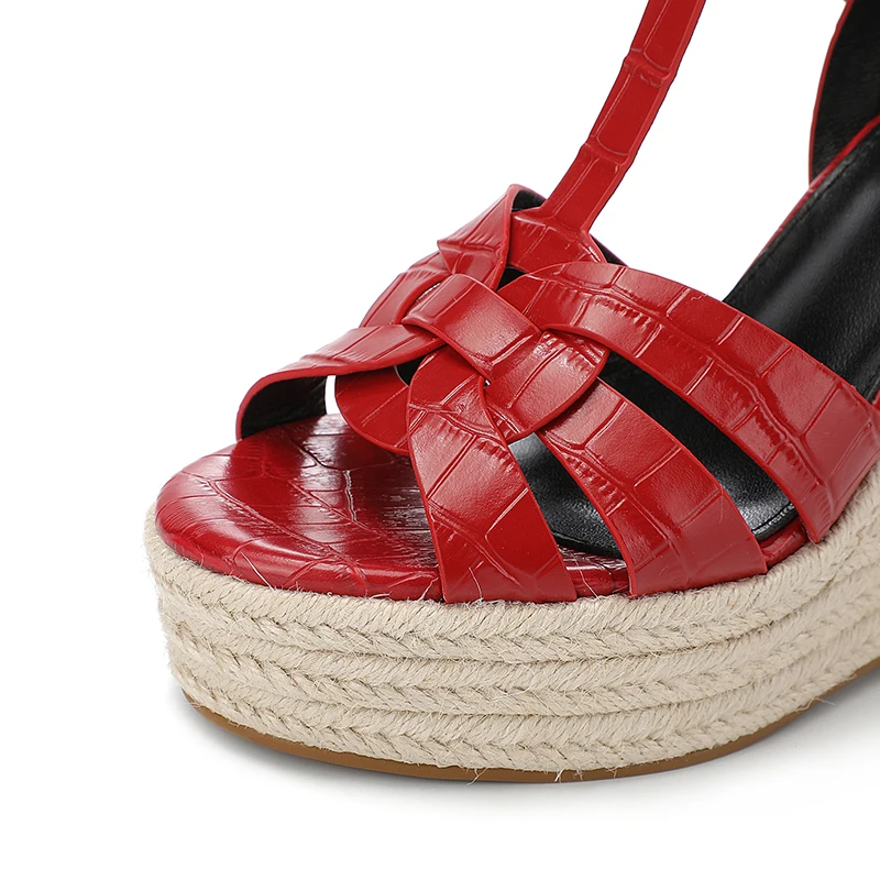 Summer Wedge High Heel Sandals 2023 Lace Up Open Toe Brand Leather Casual Slippers New Beach Flip-Flops Women's Single Shoes.