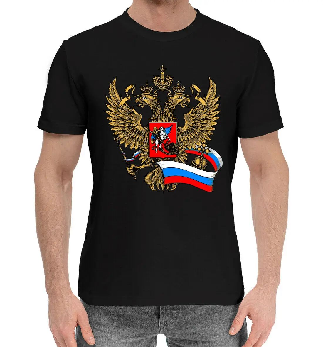

Double-headed Eagle Tricolor Flag Men T-shirt Russia Flag Short Sleeve Casual 100% COTTON O-Neck Harajuku Mens T Shirts