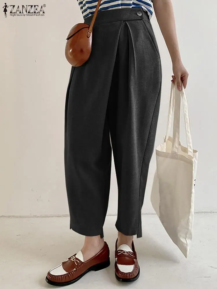

Casual Office Lady Radish Palazzo Women Retro Solid Long Pantalon 2022 Fashion Irregular Turnip Pants ZANZEA Summer Maxi Trouser
