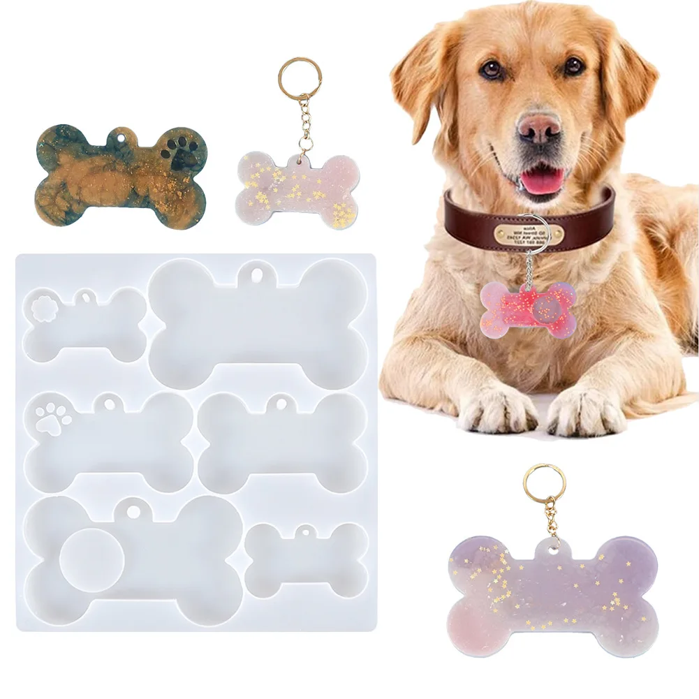 Dog Cat Keychain Mold Dog Tag Bone Shaped Epoxy Resin Mould for DIY Pets Key Chain Necklace Pendants Epoxy Resin Molds Crafts