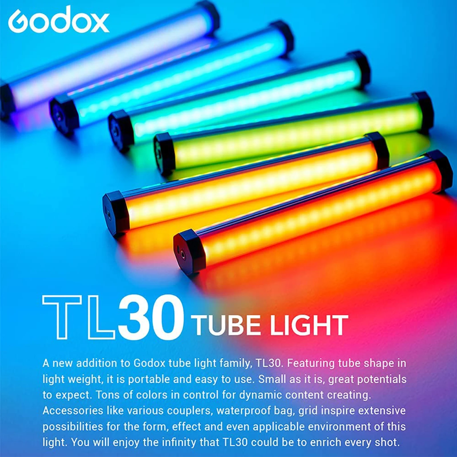 

Лампа-трубка Godox TL30 с регулируемой яркостью, RGB