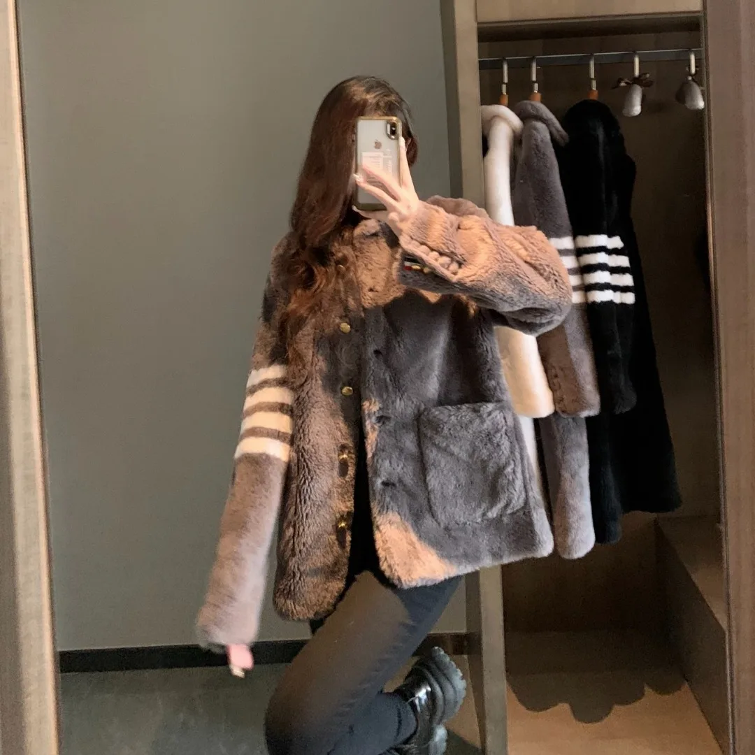 Женское шерстяное пальто средней длины из овечьей шерсти бархатное меховое