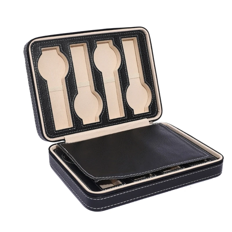 

Portable 2/4/8 Grids Travel Watch Box PU Leather Zipper Storage-Case Watch Organizer Watch Travel-Case Storage Container