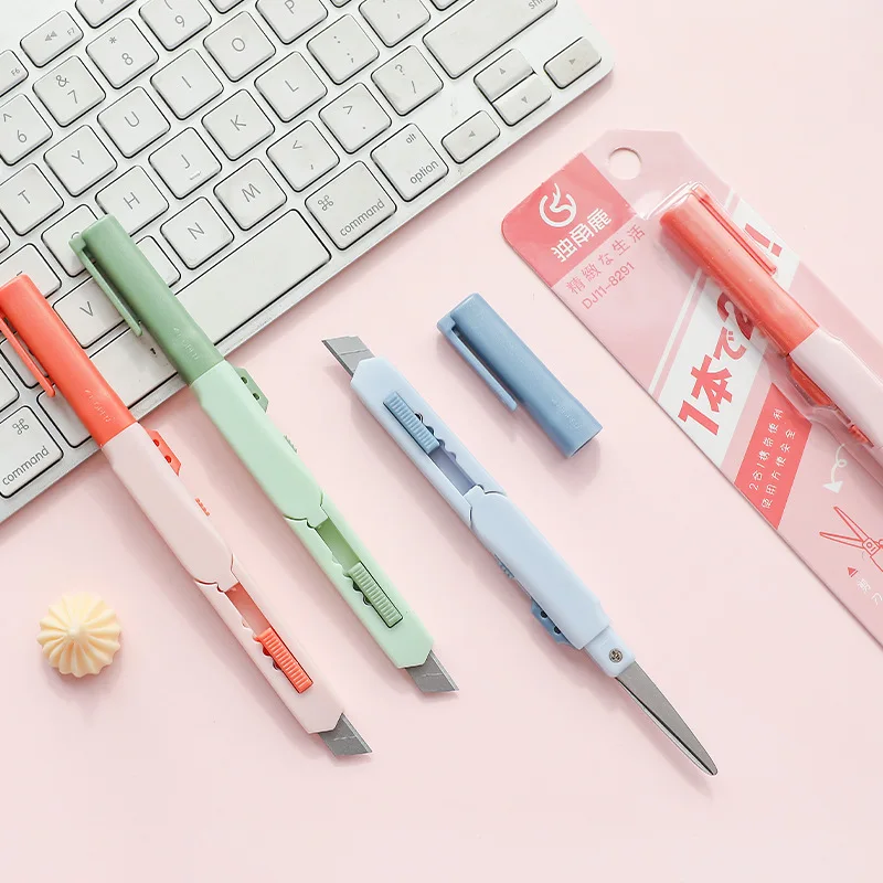 2 In 1 Color Portable Utility Knife Kawaii Multifunctional Paper Cutter Cutting Scissors for Kids DIY Tools School Supplie |