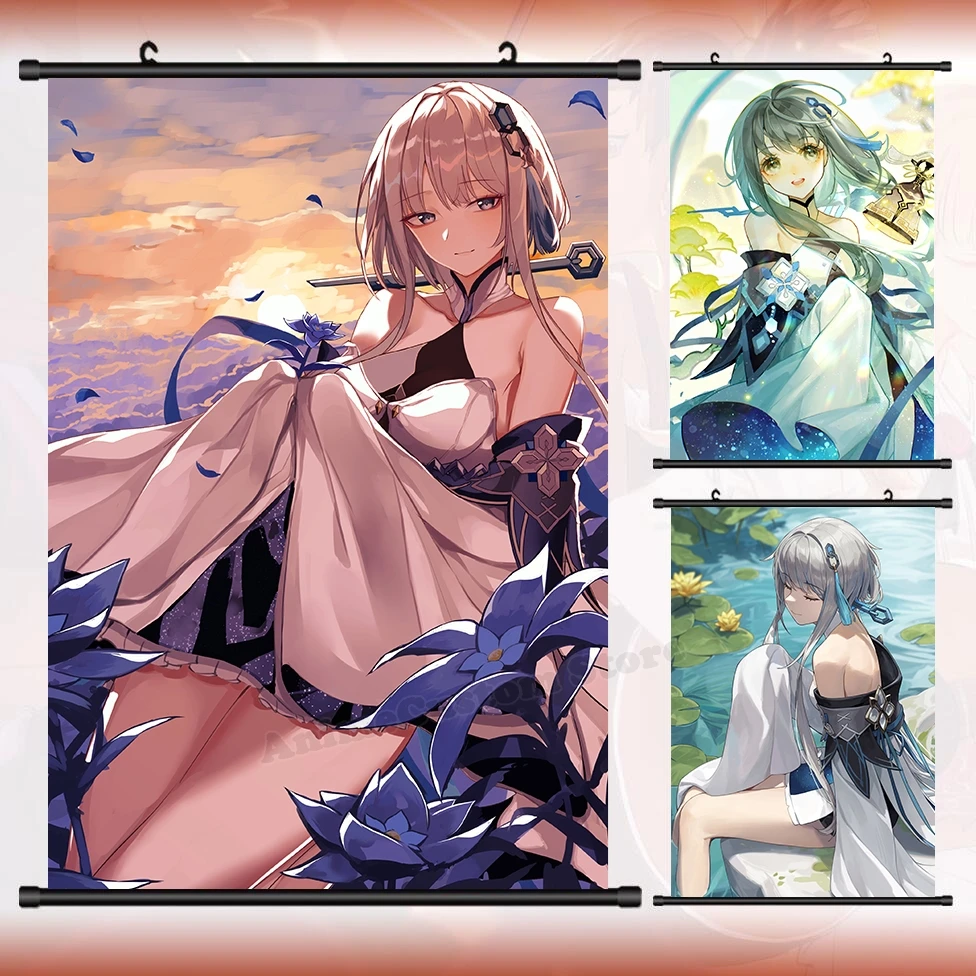 

Anime Genshin Impact Guizhong Theme HD Wall Scroll Roll Painting Poster Hanging Picture Poster Cosplay Game Home Decor Art Gift