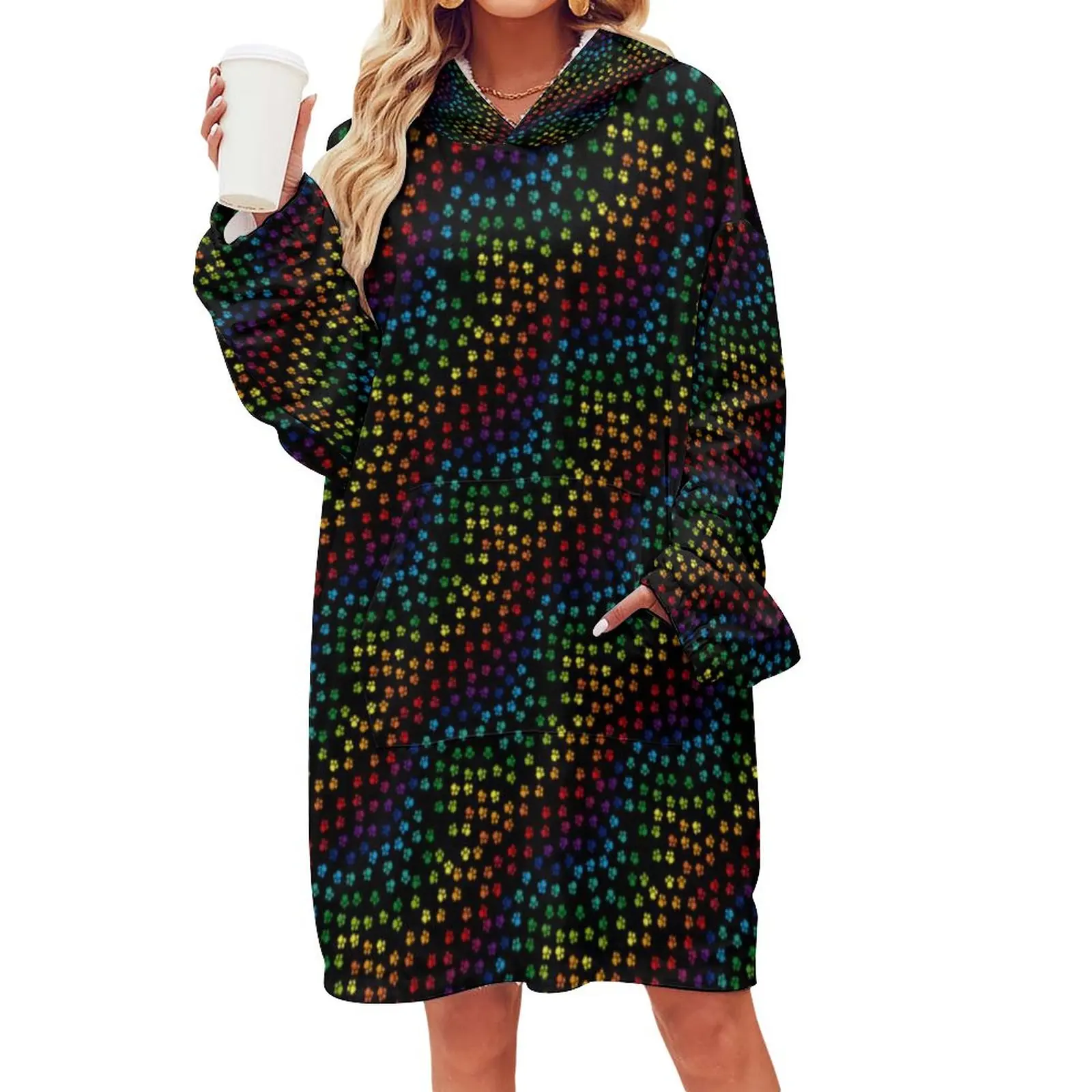 

Одеяло с принтом в виде лап собаки Радужный щенок офисное женское плюшевое толстое одеяло с капюшоном s одеяло рубашка с карманом