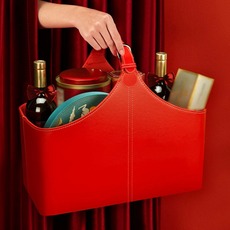 

Vegetables And Fruits For Christmas Gift Basket PU Leather Gift Basket Waterproof High Capacity Storage Bag Gift Basket
