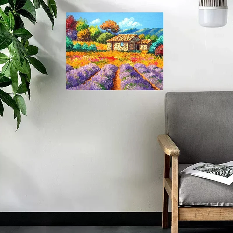 DIY пейзаж лаванды дом цветок море прованс полный алмаз круглый алмазная живопись