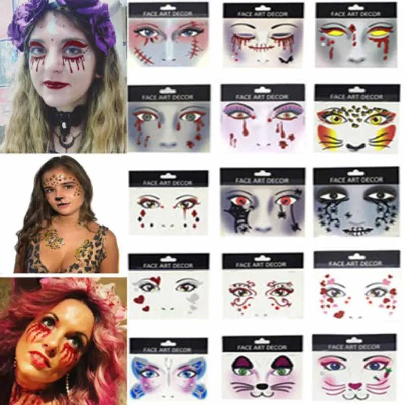 

Temporary Face Art Decor Tattoo Stickers Glitter Cosplay Masquerade Face Forehead Eye Makeup Decals Sticker Halloween Face Tools