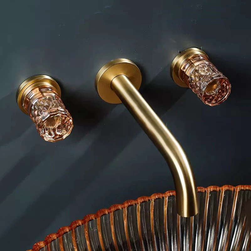 

Золотые Смесители для раковины в ванной комнате, смеситель для раковины, латунный, с кристаллами, 3 отверстия, двойная ручка, смесители для ванны, смеситель для горячей и холодной воды