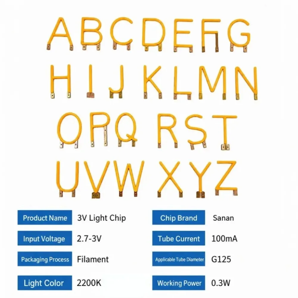 26 шт. светодиодных нитей COB с английскими буквами, DC3V, желтые диоды, декоративное освещение для вечеринок, аксессуары для DIY, дропшиппинг. (art.: 3920dcde151ed) - 3920dcde151ed