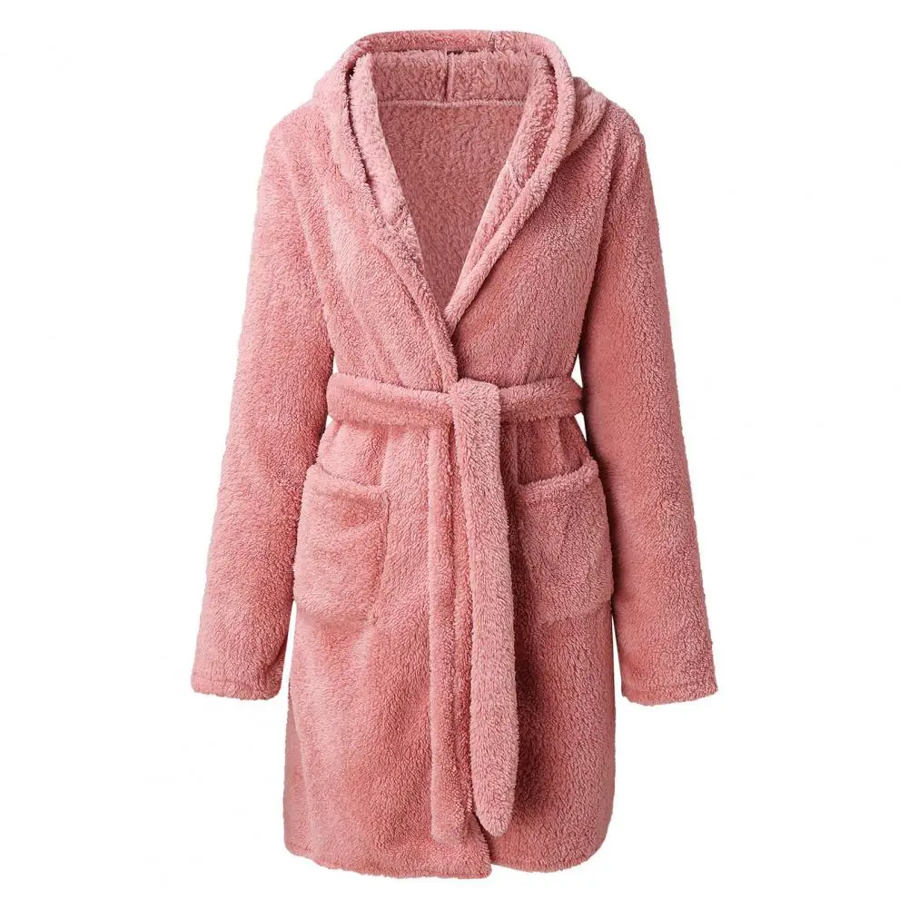 

Women's Sleepwear Robe Waffle Night Gown Long Sleeve Above Knee Plush Thick Warm Waist Drawstring Cardigan Hooded Sleepwear