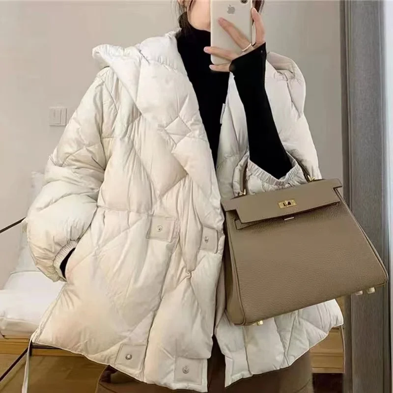 

New Korean Fashion Winter Women 90% Down Jacket Hooded Parka Down Coats Solid Color Short Puffer Coat Ladies Casual Warm Outwear