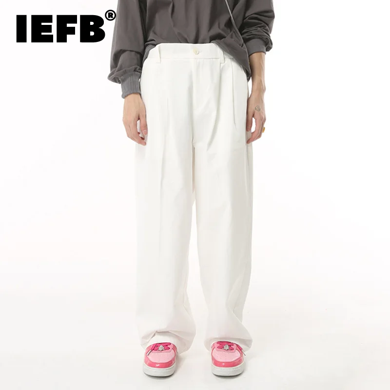 

Брюки IEFB мужские с широкими штанинами, повседневные деловые штаны, тонкие брюки со средней талией, однотонные, в Корейском стиле, 9C1234